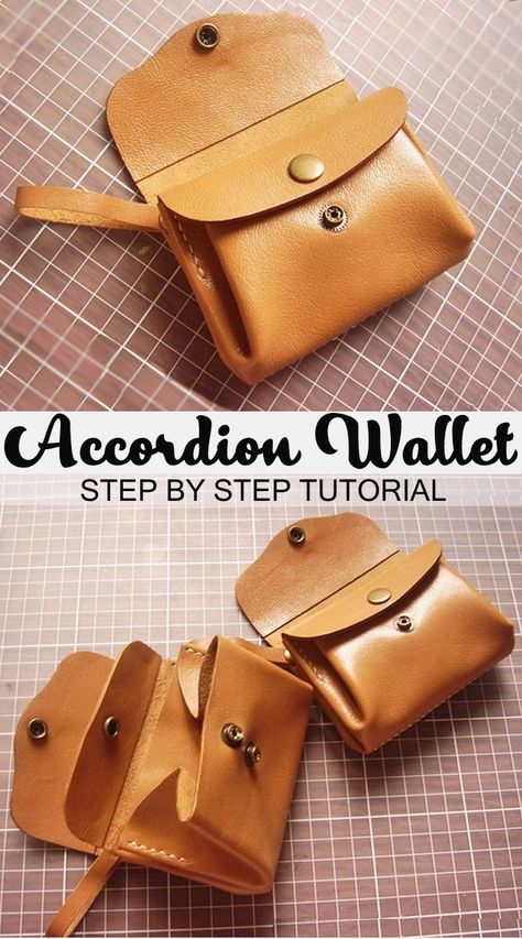 How to DIY Leather Accordion Wallet Diy Leather Coin Purse, Leather Purse Diy, Leather Purse Pattern, Diy Leather Wallet, Purse Patterns Free, Handmade Leather Tote, Soft Leather Purse, Leather Wallet Pattern, Small Leather Bag