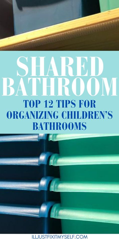 Image of a clean and tidy shared bathroom with stackable shelves and divided storage under the sink, perfect for multiple kids Kids Shared Bathroom Boy And Girl, Shared Bathroom Ideas Kids, Boy And Girl Bathroom Ideas, Boy And Girl Shared Bathroom, Children Bathroom Ideas, Boy And Girl Bathroom, Kids Shared Bathroom, Kids Bathroom Ideas Shared, Girl Bathrooms