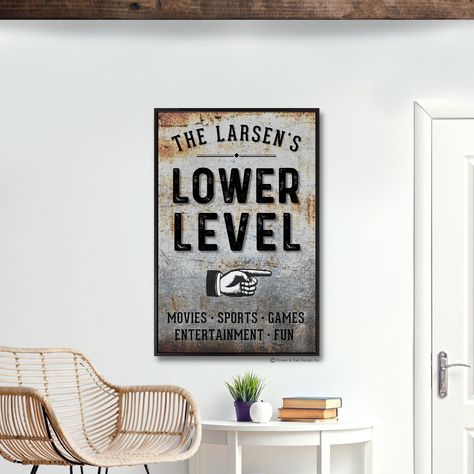 Rec Room Ideas Basement, Basement Game Room Ideas, Basement Signs, Family Room Wall, Family Room Wall Decor, Basement Decoration, Game Room Wall Decor, Basement Games, Recreation Room