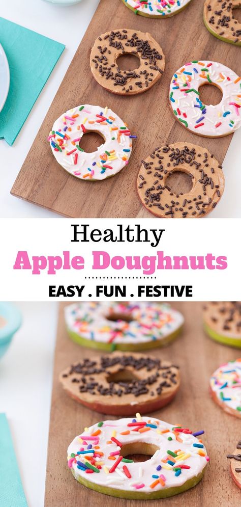 Baking Recipes Sweet, Apple Recipes For Kids, Doughnuts Easy, Healthy Doughnuts, Apple Doughnut, National Doughnut Day, Preschool Cooking, Doughnuts Recipe, Baking Recipes For Kids