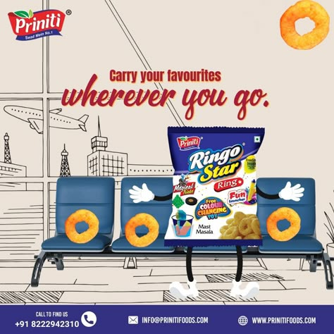 Snack Your Way Around the World - Priniti, The Top Choice for Travelers. Order today: www.prinitifoods.com #PrinitiFoods #enjoy #movietime #cinema #snackTime #eveningsnacks #bhujia #deliciousTaste #Prinitifood #munch #masti #namkeen #readytoeat #KidsSnacks #mastmasala #flavour #spicy #tasty #delicious #ChakhLeZindagi Namkeen Creative Ads, Snacks Creative Ads, Food Design Graphic, Creative Post Ideas, Baby Elephant Drawing, Logistics Design, Snack Pouch, Rice Cracker, Franchise Food