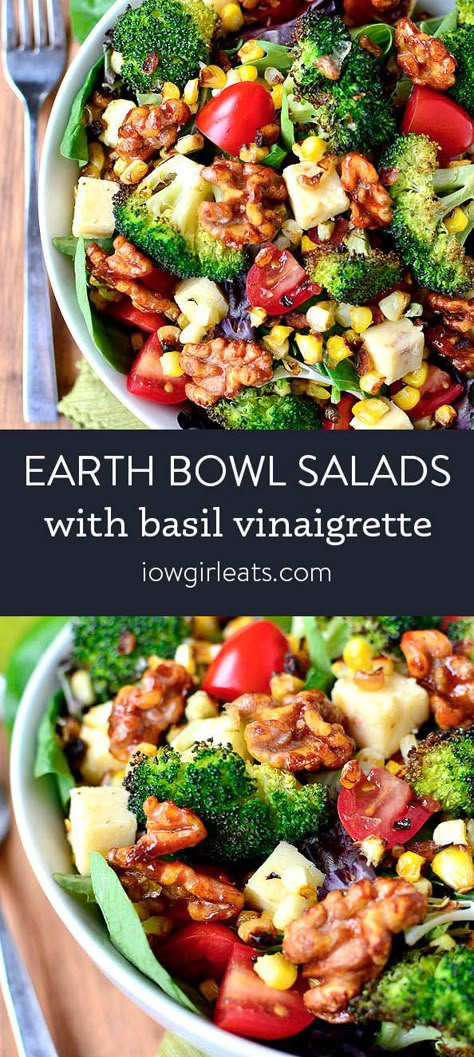 Dinner Salad Ideas, Earth Bowl, Basil Vinaigrette, Iowa Girl Eats, Feel Good Food, Salad Recipes For Dinner, Dinner Salads, Healthy Salads, Bowls Recipe