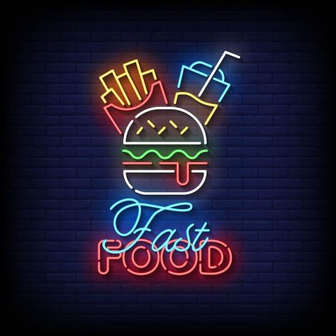 Fast Food Neon Sign, Neon Fast Food, Logo Design Fast Food, Fast Food Poster Design Ideas, Fast Food Logo Design Ideas, Fast Food Wallpaper, Fast Food Logo Design, Fast Food Background, Neon Logo Design