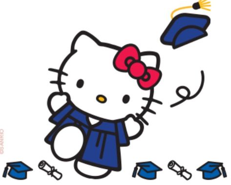 KT ✁ Graduating Hello Kitty, Kuromi Graduation Cap, Grad Hello Kitty, Sanrio Graduation Cap, Hello Kitty Senior, Sanrio Graduation, Hello Kitty Graduation Cap, Hello Kitty Graduation, Graduation Drawing