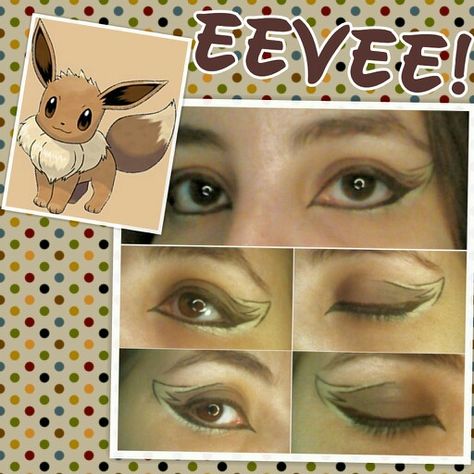 Eevee Costume Makeup, Evee Pokemon Halloween Costume, Evee Pokemon Makeup, Eevee Makeup Pokemon, Sylveon Inspired Makeup, Eevee Costume Diy, Eevee Makeup, Eevee Birthday Party Ideas, Pokemon Hairstyles