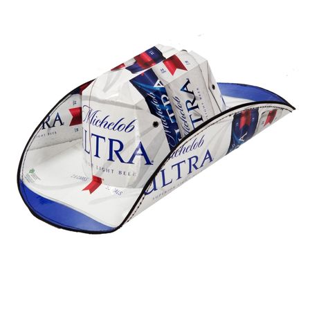 Michelob Ultra Cowboy Hat, Michelob Ultra Party Ideas, Smirnoff Cowboy Hat, Beer Cowboy Hat, Beer Box Cowboy Hat, Beer Box Hat, Michelob Ultra Beer, Cowboy Hat Crafts, Beer Hat