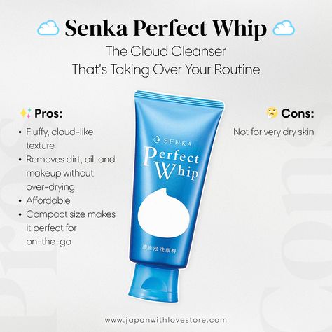 ☁️ Senka Perfect Whip: The Cloud Cleanser That's Taking Over My Routine ☁️ This Japanese drugstore fave is HYPE-worthy for a reason! It creates the most luxurious, cloud-like foam that gently cleanses and removes all traces of dirt, oil, and makeup. My skin feels so soft and smooth after using it! The only downside is that it might be a bit too dry for those with very dry skin. Overall, I highly recommend giving Senka Perfect Whip a try! 🔗 Get it here: https://shorturl.at/YEoKz _______... Senka Perfect Whip Cleanser, Perfect Whip Cleanser, Japanese Cleanser, Senka Perfect Whip, My Routine, Foam Cleanser, Perfect Makeup, The Cloud, For A Reason