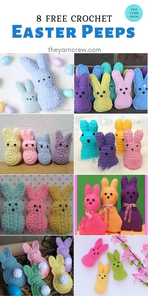 8 Free Crochet Easter Peep Patterns you can crochet right now. Easter toy patterns curated by The Yarn Crew. #freecrochetpatterns #amigurumipatterns #crochetpatterns #freecrochet #amigurumi #amigurumidoll #crochettoys #crochetforbaby #easterpeeps #eastertoys Easter Crochet Patterns Free, Crochet Animal Amigurumi, Crochet Easter, Easter Crochet Patterns, Crochet Bunny Pattern, Easter Toys, Crochet Rabbit, Crochet Amigurumi Free Patterns, Crochet Amigurumi Free