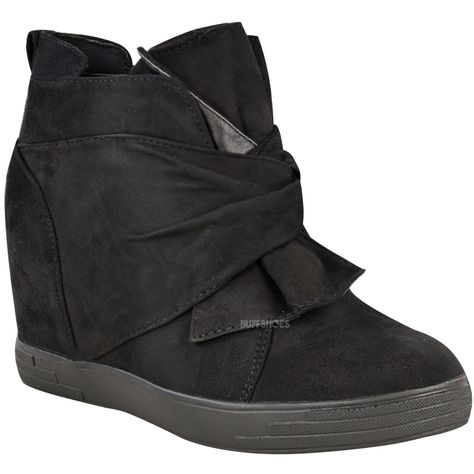 Womens Ladies Mid High Heel Wedges Trainers Hi Tops Bow Sneakers Knot Shoes Size | eBay  Comfy shoes... could jazz them up a bit? Black Wedge Heels, Wedge High Tops, Heel Wedges, Wedge Trainers, Wedges Sneakers, Ankle Sneakers, High Heel Wedges, Chelsea Ankle Boots, Black Wedge