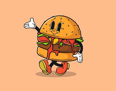 Burger Illustration Graphics, Burger Design Ideas, Hamburger Design, Retro Burger, Burger Illustration, Cute Burger, Burger Cartoon, Vintage Mascot, Rabbit Eating