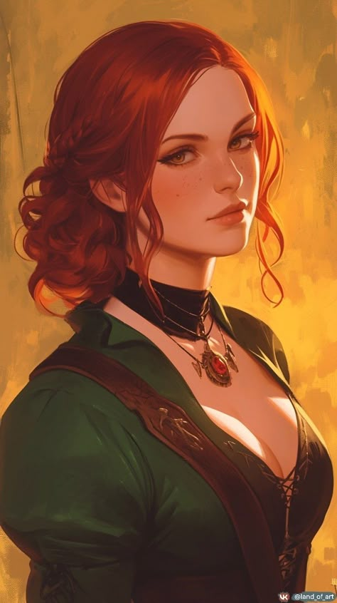 Did you like the art and want it in higher resolution? Follow the link and check out the album - https://t.me/arttach Auburn Hair Character Art, Red Haired Elf Female, Red Hair Woman Character Inspiration, Medieval Woman Art, White Hair Woman Art, Red Hair Character Art, Dnd Human Woman, Female Dnd Character Art, Red Hair Princess