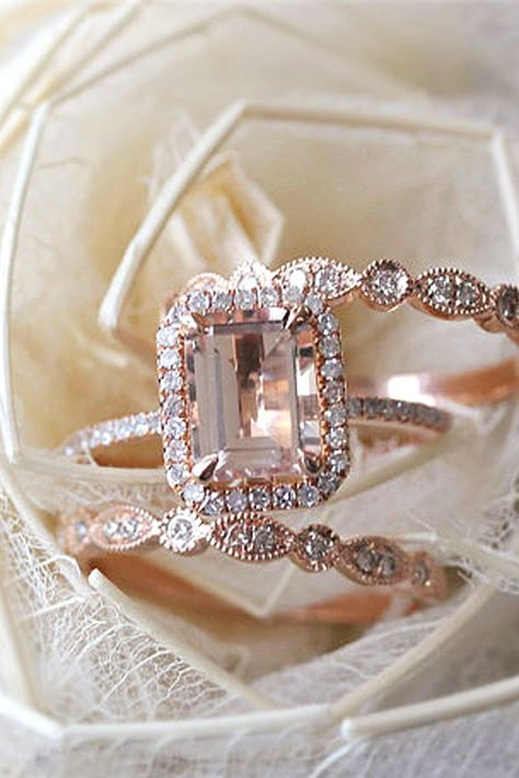 morganite set and art deco engagement rings 4 Two Wedding Rings, Morganite Engagement Rings, Beautiful Wedding Rings, Morganite Engagement, Pink Morganite, Morganite Engagement Ring, Dream Engagement Rings, Beautiful Engagement Rings, Morganite Ring