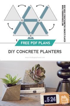 DIY geometric concrete planters made from a cardboard mold. Easy and inexpensive DIY home decor project. Click through for a tutorial and a Free Template to make your own! Do It Yourself Decoration, Diy Home Decor For Apartments, Decoration Beton, Diy Concrete Planters, Geometric Planter, Cement Diy, Concrete Planter, Inexpensive Home Decor, Diy Concrete