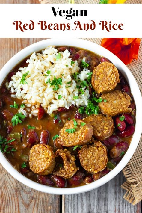 Incredibly flavorful vegan red beans and rice is the perfect vegan, gluten-free version of the classic Southern staple. Creamy and tasty made with red kidney beans, cooked with onion, bell pepper, celery, herbs, and homemade Creole seasoning.  #red-beans #rice #beans #vegan #cajun-recipes Vegan Red Beans And Rice, Vegan Red Beans, Jamaican Stew Peas, Recipes With Kidney Beans, Stew Peas, Red Kidney Beans, Red Beans And Rice, Cajun Creole Recipes, Rice Beans