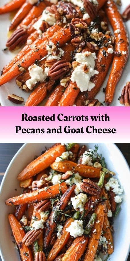 "Roasted Carrots with Candied Pecans and Goat Cheese - A Flavorful Side Dish" Indulge in the rich flavors of roasted carrots, sweet candied pecans, and creamy goat cheese with this elegant and nutritious side dish. Perfect for fall gatherings or everyday meals, this dish is sure to be a hit with your family and friends. #RoastedCarrots #CandiedPecans #GoatCheese #GourmetSideDish #EasyRecipes #FallRecipes #Vegetarian #HealthyEating #FlavorfulDishes #InspiredByCharm Candy Carrots Recipe, Carrots With Thyme, Carrot Recipes Side Dishes, Carrots Side Dish, Candied Carrots, Roasted Carrots Recipe, Creamy Goat Cheese, Baked Carrots, Goat Cheese Recipes