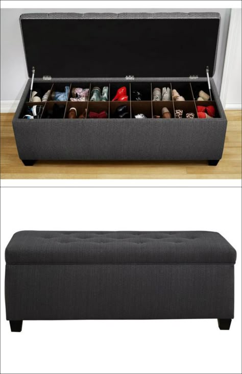 The Sole Secret Shoe Storage Bench - Candice Charcoal Smart Tiles, Shoe Storage Solutions, Diy Wardrobe, Bench With Shoe Storage, Wardrobe Storage, Shoe Organizer, Smart Design, Organization Bedroom, Shoe Cabinet