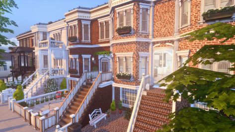 More Rowhouses  (yes I know there’s a typo but now it’s called that way.)  40x30 lot, cc free 2 furnished houses, 1 for 4 roommates living together, 1 for a family with a teen daughter. Available on... Sims 4 Roommates House, Black Sims 4 Cc, Black Sims, Sims Freeplay Houses, Sims Houses, House Flippers, Sims 4 House Plans, Sims 4 House Building, Sims 4 House Design