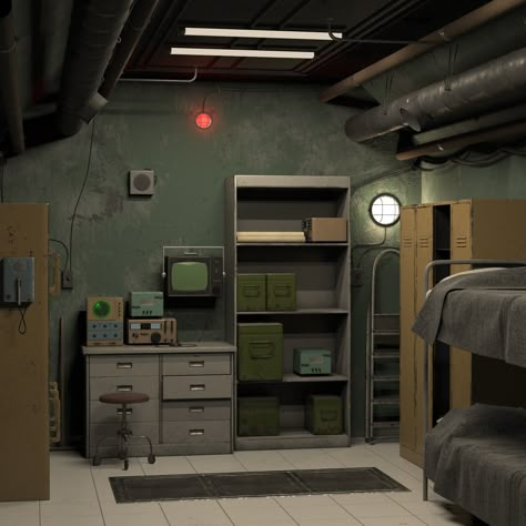 Fallout 4 Settlement Ideas, 3d Bedroom, Indoor Architecture, Bunker Home, Underground Shelter, Interior Environment, Fallout Shelter, Underground Bunker, The Bunker