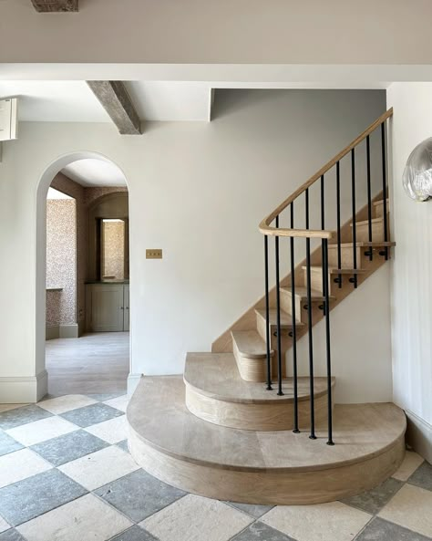 This week was bittersweet as we completed our Wiltshire Farmhouse project. This one holds a special place, between dream clients who gave… | Instagram Grand Entryway, Checkerboard Floor, Entry Stairs, Living Tv, Staircase Design, Stairs Design, Home Reno, Bari, House Inspo