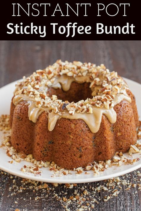 Learn how to make this Sticky Toffee Bundt recipe in an Instant Pot®! A great way to make a Bundt using our 3 Cup Bundt Pan- fits perfectly! This moist, dense cake makes a delicious small dessert, topped with an irresistible brown sugar pecan glaze. Instapot Bundt Cake, Instant Pot Bundt Pan Recipes, 3 Cup Bundt Cake Recipes, Instant Pot Bundt Cake Recipes, Small Bundt Cake Recipes, Instant Pot Bundt Cake, Bundt Desserts, Instant Pot Cake Recipes, Desserts For Easter