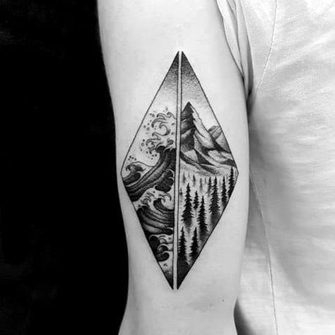 40 Mountain Wave Tattoo Ideas For Men - Nature Designs Mountain Wave Tattoo, Zee Tattoo, Wave Tattoo Ideas, Kurt Tattoo, Dr Tattoo, Berg Tattoo, Tattoo Fairy, Wave Tattoo Design, Nature Designs