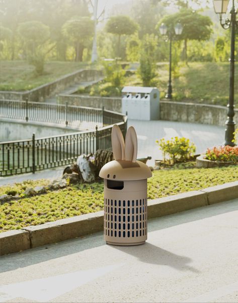 charming animal ears decorate seoul's city trash cans by SWNA Trash Disposal, Japanese Tree, History Events, Scale Design, Forest Design, Milan Design Week, Animal Ears, Recycling Bins, Face Design