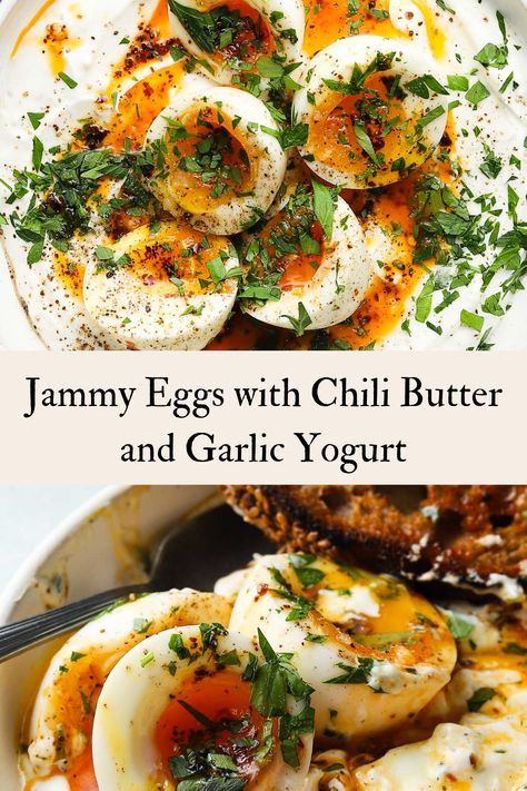 Chili Butter, Jammy Eggs, Garlic Yogurt, Turkish Eggs, Breakfast Brunch Recipes, Turkish Recipes, Breakfast Time, Egg Recipes, I Love Food