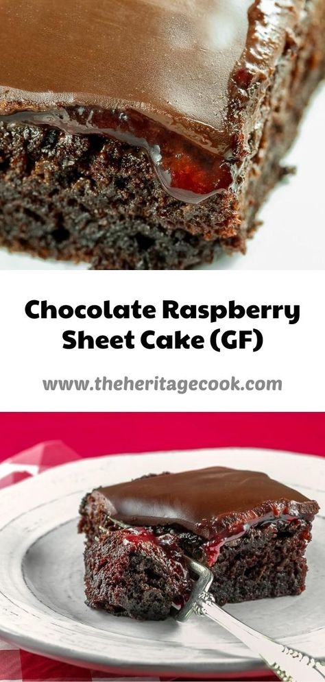 Chocolate Ganache Cake With Raspberries, Gf Birthday Dessert, Chocolate Raspberry Cake Easy, Vanilla Raspberry Sheet Cake, Raspberry Chocolate Cake Recipe, Chocolate Raspberry Sheet Cake, Chocolate Cake With Raspberry Sauce, Chocolate Raspberry Dessert Easy, Gluten Free Chocolate Raspberry Cake