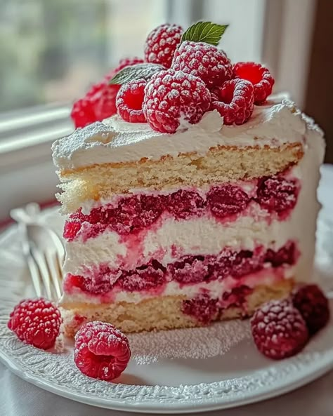 Introduction The Fresh Raspberry Layer Cake is a delightful dessert packed with layers of tender cake, rich cream cheese filling, and tangy raspberry sauce. This cake is perfect for special occasions, summer parties, or any time you want to treat yourself to something light, fruity, and sweet. Fresh raspberries give it a burst of flavor Cream Cheese Layer Cake, Cream Cheese Delight, 4 Birthday Cake, Raspberry Layer Cake, Super Moist Chocolate Cake, Raspberry Cream Cheese, Thanksgiving Food Ideas, Cheesecake Layer, Cake Cups