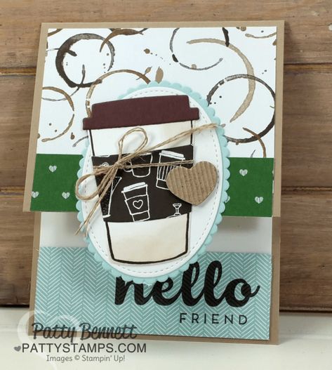 Coffee Items, Happy Cafe, Coffee Themed Cards, Tea Cup Card, Cafe Cards, Patty Bennett, Coffee Stamps, Friend Cards, Card Measurements