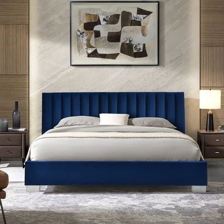 Blue Upholstered Bed, Velvet Platform Bed, Queen Platform Bed Frame, Headboard With Lights, Wood Platform Bed Frame, Solid Wood Platform Bed, Queen Platform Bed, Queen Mattress Size, Wood Platform Bed