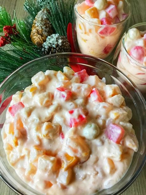 Creamy Fruit Salad Recipe, Filipino Fruit Salad, Creamy Fruit Salad, Salads With Fruit, Dessert Salad Recipes, Fruit Salad Ingredients, Creamy Fruit Salads, Salads Ideas, Salad Recipe Ideas