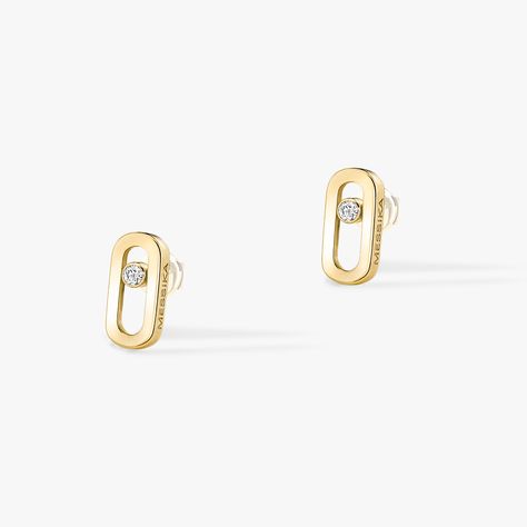 Modern Gold Earrings With Single Diamond, Modern Gold Earrings With Brilliant Cut, Luxury Yellow Gold Earrings With Single Diamond, Modern Yellow Gold Earrings With Brilliant Cut, Gold Diamond Earrings With Single Diamond, Messika Earrings, Messika Earrings Gold, Messika Jewelry Bracelets, Messika Move Uno Earrings