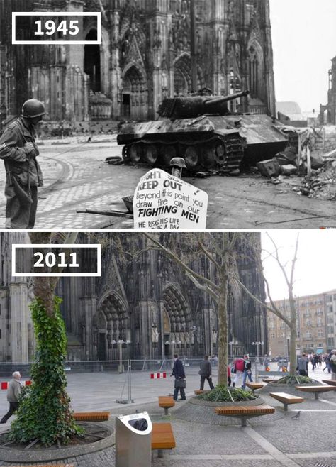 Köln Domplatte, Germany, 1945 - 2011 Germany 1945, Then And Now Pictures, Then And Now Photos, Wwii Photos, A Group Of People, Lodz, History Photos, Group Of People, Paris City