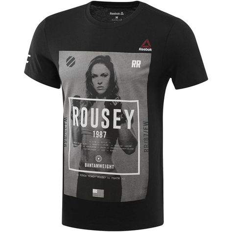 Reebok UFC Fan Ronda Rousey Tee ($32) ❤ liked on Polyvore featuring men's fashion, men's clothing, men's shirts, men's t-shirts, apparel and men Gym Clothes For Men, Reebok Men, Black Reebok, Combat Gear, Ronda Rousey, Men Shirts, Clothes For Men, Gym Clothes, Men's Shirts