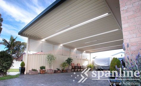 Modern carport design ideas by Spanline Australia. Create a practical space to compliment your existing home. Freestanding Carport, Carport Design, Modern Carport, Carport Ideas, Outdoor Bbq Area, Carport Designs, Deck Builders, Bbq Area, Sunrooms