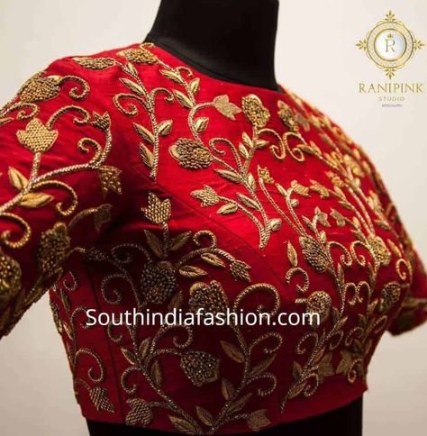 Red Blouse Design, Zardosi Work Blouse, Maggam Blouse, Zardosi Embroidery, Sari Design, Pearl Work, Sari Blouse Designs, Wedding Blouse Designs, Embroidered Designs