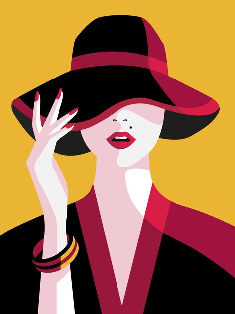 Vector Art Portrait Adobe Illustrator, Woman With Hat Painting, Hat Graphic Design, Adobe Illustrator Artwork, Illustrator Ideas, Adobe Illustrator Art, Hat Illustration, Illustrator Artwork, Woman Vector