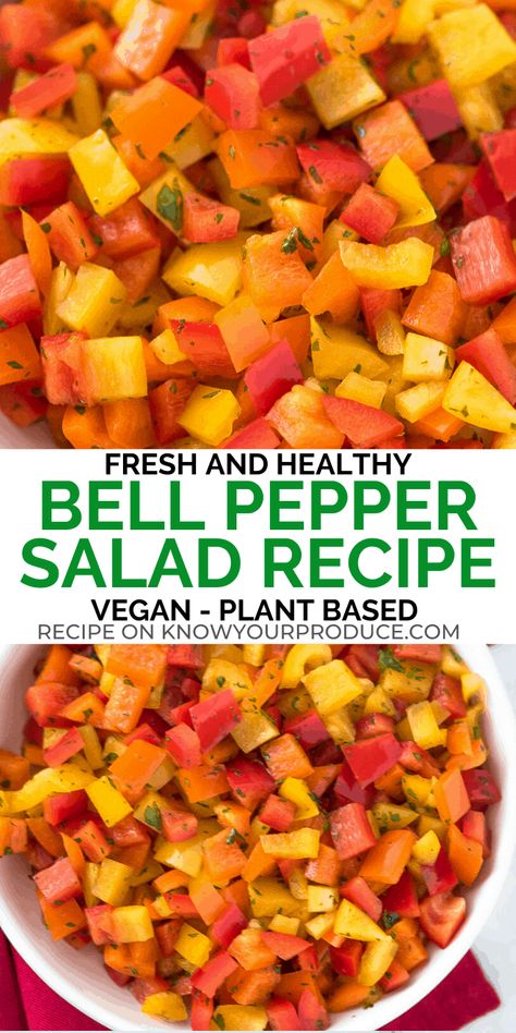 This Bell Pepper Salad is colorful and fresh. It's a great side dish to compliment breakfast, lunch, or dinner dishes. WFPBNO and Gluten Free. Salt Free Side Dishes, Bell Peppers Side Dish, Pepper Salad Recipes Bell, Side Dishes With Bell Peppers, Fresh Bell Pepper Recipes, Bell Pepper Side Dish Recipes, Bell Pepper Salad Recipes, Bell Pepper Recipes Side Dish, Pepper Side Dish Recipes