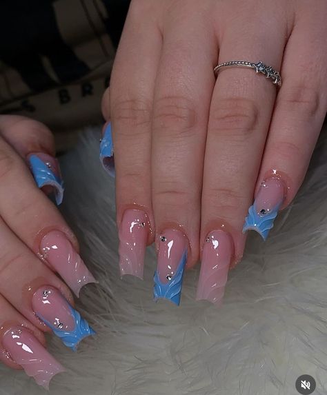 Square French Tip, Almond Acrylic Nails Designs, Square French, Blue Gel Nails, French Tip Press On Nails, Baby Blue Nails, Home Nail Salon, Press On Nails Medium, Sassy Nails