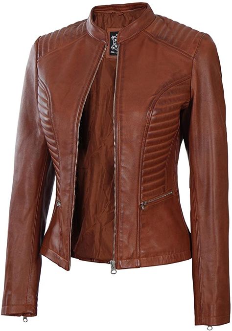 100% Real Lambskin Leather

Imported

Polyester lining

Zipper closure

Dry Clean Only

BENEFITS: Cognac leather jacket women is all time favorite for every season from cold winter days to breezy summer. Wear it over dresses and jeans alike to instantly elevate your look. Leather Jacket Women, Womens Black Leather Jacket, Biker Leather Jacket, Leather Jacket Style, Real Leather Jacket, Biker Leather, Genuine Leather Jackets, Brown Leather Jacket, Workout Jacket