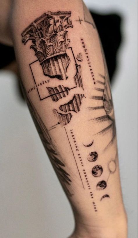 Greek God Tattoos, Small Greek Tattoos, Greek Style Tattoos, Greek Gods Tattoo, Greek Art Tattoo, Greek Inspired Tattoos, Greek Tattoo Design, Geometric Tattoo Leg, Microrealism Tattoo