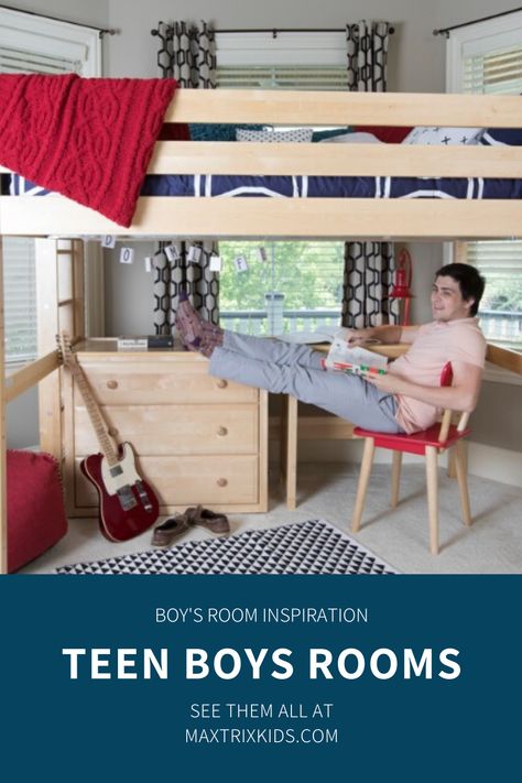 In need of teen boy bedroom ideas? Our taller + longer options have you covered! Save space with a loft bed with desk and storage. Now available in XL & Queen size! Boy Beds, Teen Boy Bedroom Ideas, Boy Bedroom Ideas, Desk And Storage, A Loft Bed, Loft Bed With Desk, Bed With Desk, Teen Boy Room