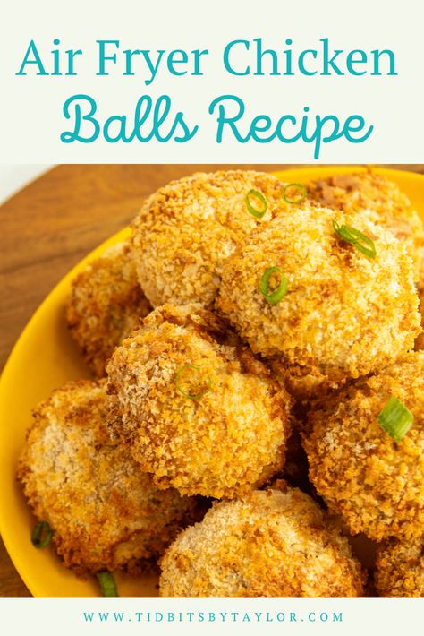 Air Fryer Chicken Balls - Tidbits by Taylor - Main Course Air Fryer Chicken Balls, Chicken Balls Recipe, Chicken Balls, Cooked Chicken Recipes, Ground Chicken Recipes, Ground Beef Dishes, Air Fried Chicken, Sweet And Sour Sauce, Air Fryer Recipes Easy