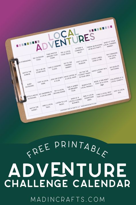 Micro Adventure, The Adventure Challenge, Travel Challenge, Challenge Calendar, Fun Prompts, Travel Binder, Adventure Challenge, Create Your Own Adventure, Exercise Activities