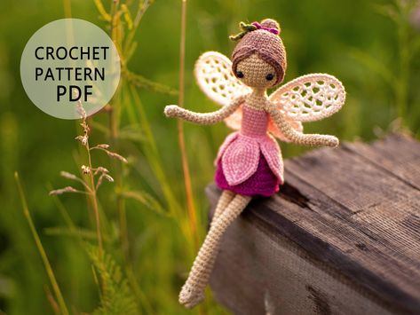 Crochet Pattern Fairy, Miniature Crochet, Doll Crochet Pattern, Crochet Fairy, Cherry Baby, Art Perle, Fairy Crafts, Doll Crochet, Handmade Dolls