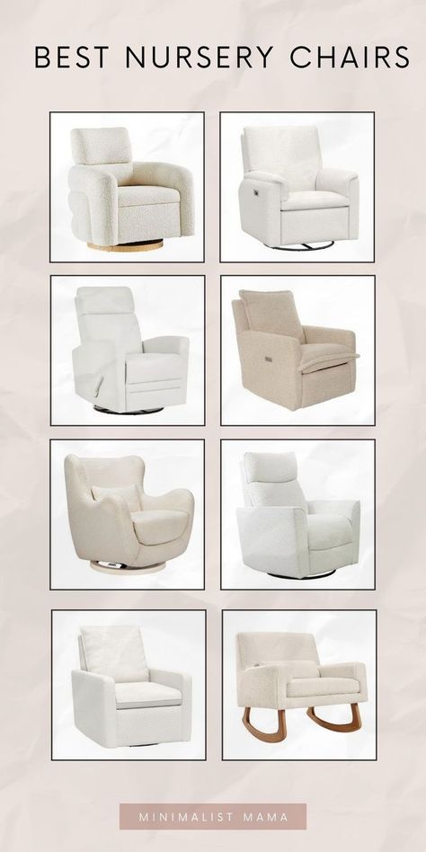 Hunting through nursery gliders and looking for the best nursery chairs? I've BOUGHT, sat in & tested DOZENS of nursery glider chair choices and THESE are the very best modern nursery glider picks for 2024 (and I bet you can't pick out which chair is ridiculously affordable amongst all this nursery design inspo) (Save to your nursery inspiration board or nursery furniture board for when you're planning your baby room! Best Nursery Chair, Nursery Lamp Ideas, Cute Baby Girl Nursery, Modern Baby Girl Nursery, Neutral Baby Room Ideas, Cute Baby Boy Nursery, Baby Boy Nursery Room Design, Baby Rocker Chair, Nursery Wallpaper Ideas