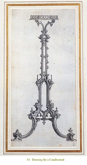 Drawing for Candle Stand Chippendale Border Motifs, Thomas Chippendale, Chippendale Design, Chippendale Furniture, Mexican Hacienda, Vintage Decoration, Textile Texture, Interior Rendering, Antique Clocks