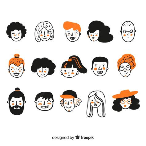 People Illustration Simple, Korean Character Design, Illustration Art People, Graphic Design People, Illustration Art Ideas, Faces Illustration, People Avatar, Drawn People, Doodle People