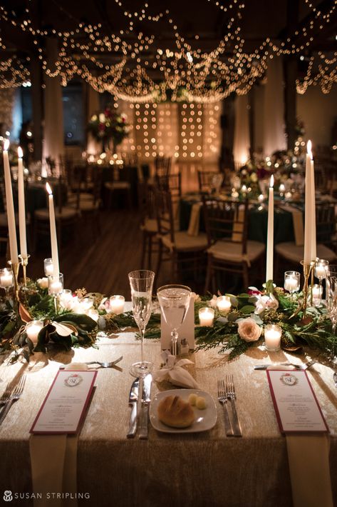 Tuscan Winter Wedding, Christmas Wedding Bride And Groom Table, Winter Country Club Wedding, Winter City Wedding, Timeless Winter Wedding, Church Reception Decorations, Christmas Wedding Aesthetic, Winter Wedding Sweetheart Table, Winter Night Wedding